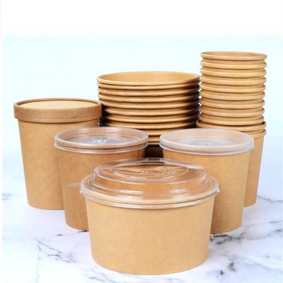 China Small 16oz 500ml Brown Kraft Disposable Salad Bowl Containers Push Takeaway Foods for sale