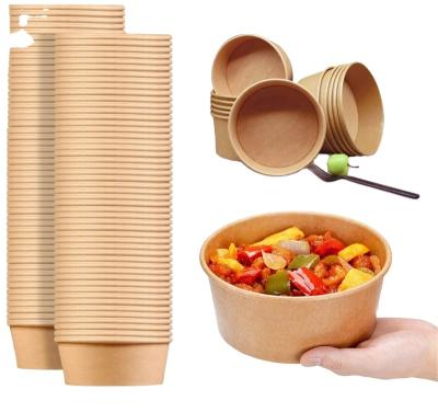 China Disposable Biodegradable Kraft Paper Salad Paper Cups With Graphic Customization Quick Food Packaging Bowl for sale