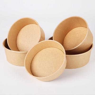China 12oz Disposable Eco Customized Brown Noodle Wrapping Paper Bowls Salad Packing Cup With Lids for sale