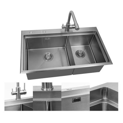 China Without Faucet Manufacturer Wholesale Price Handmde Double Bowl Stainless Steel Kitchen Sink With Drainer for sale