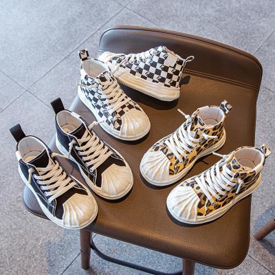 China 2022 other spring kids canvas shoes wholesale leopard spring plaid kids sports soft shoe 4-16t for sale