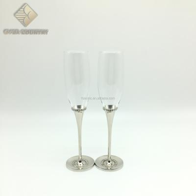 China Wedding or Wine Set of 2 Wedding Silver Plated Crystal Design Champagne Flutes Wine Glasses Decoration for sale
