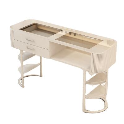 China Modern Luxury LightSpa nice nail salon furniture black marble make manicure table black and gold sintered stone table top nail desk for sale