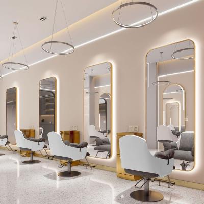 China Modern Luxury LightSpa Golden Hairdressing Led Lighted Salon Mirror Use In Beauty Salon Mirror Station for sale