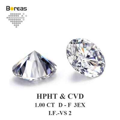 China IGI Certificate D VVS1 1CT 1.5CT 2CT Large Round Cut Size 1.25mm 1.8mm Stock Lab Grown CVD Synthetic Diamond for sale