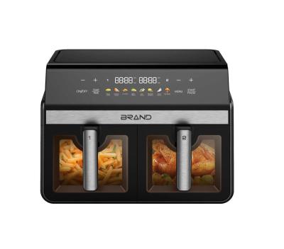 China Commercial 8.0L dual air fryer 9.5L air fryer visible with glass window 12L visible dual air fryer oven with big color screen for sale