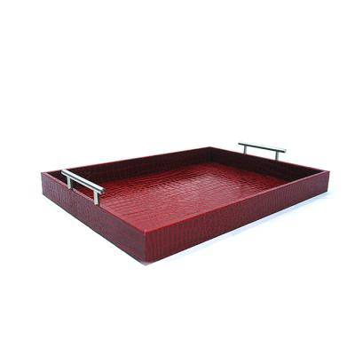 China Sustainable alligator tray with metal handles, Vermilion Storage Organizer Tray for sale
