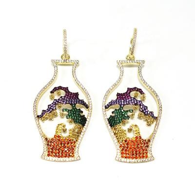 China Trendy luxury multicolor micro zirconia vase drop earring women wedding daily fashion jewelry bridal dress for sale