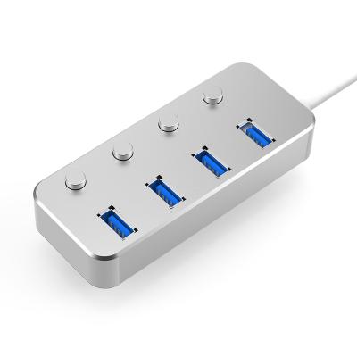 China 4 Left Hub Aluminum USB Hub 4 Port , High Speed 4 Ports USB 3.0 Hub With Switch Led Light for sale