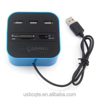 China 3 Portable USB Port Hub 2.0 With Multi Function Card Reader For SD/TF/MMC/M2/MS/MP High Speed USB Hubs for sale