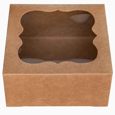 China 6inchX6inchX2.5inch Brown Handmade Bakery Boxes With PVC Window For Small Natural Cookie Tins Craft Pie And Paper Box for sale