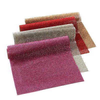 China Flatback Colorful Square Rhinestone Mesh Adhesive Glass Crystal Sticker Hot Fix Rhinestone Mesh Sheet For Home Decoration Supplie for sale