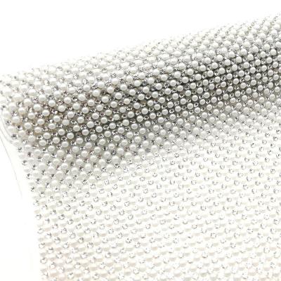 China Flatback Adhesive Bling Crystal Diamond Pearl Trim Mesh Pearl Rhinestone Sheet For DIY Wedding Birthday Party Crafts Phone Shoes for sale