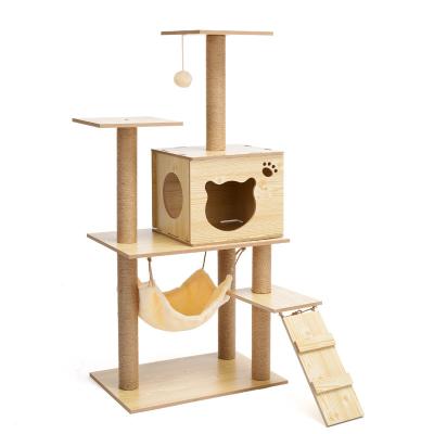 China Cats The new luxury wooden cat tree cat scratching post house wood cat climbing tree furniture for sale