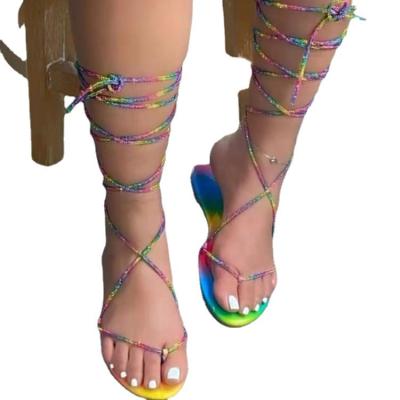 China Light weight 2021 new summer ladies sandals with rhinestone straps flat sandals and slippers women beach light non-slip shoes for sale