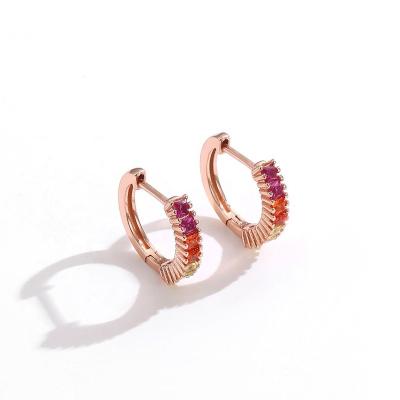 China F. A LA MODE ZENI Fashion 925 Sterling Silver Earrings for Women Girl Wedding Jewelry Crystal Rainbow Zircon Hoop Earrings Colorful Trendy for sale