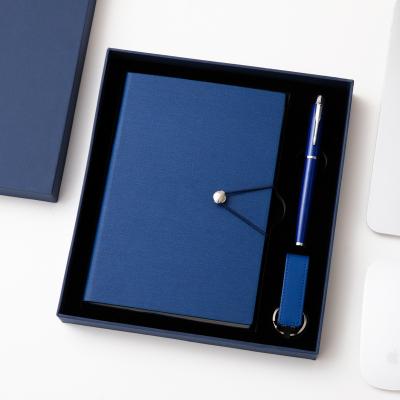 China Custom Printed Luxury Blue Leather Gift Set Business Wiriting Notebook 2021 Hardcover Book Stationery Diary Notebooks With Pen And Keychain for sale