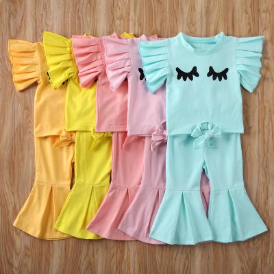 China NEW MIOZING Regular Summer Cute Baby Clothes Set Short Sleeve T-shirt + Rocket Pants Candy Colors Outfits 2Pcs Ruffle Set for sale