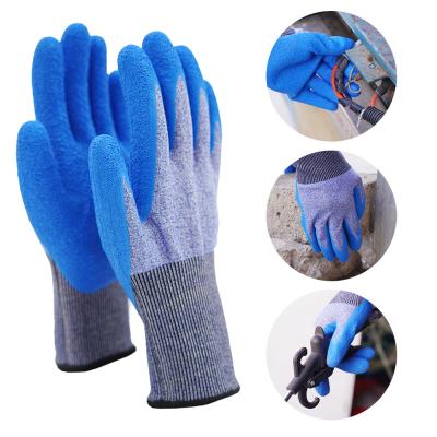 China Blauwe latex handschoenen voor het werken met palmbomen, snijbestendige ANSI A4 snijhandschoenen voor bouwwerkzaamheden Te koop