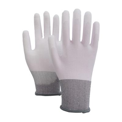 China Cooling Work Gloves PU Coated Ice Silk Nylon Spandex 15 Gauge Summer Grip Gloves for sale