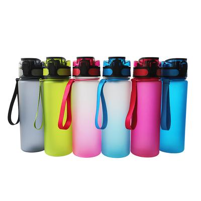 China 1013-3 Sustainable 500ml Rubber Liner Personalized Plastic Frosted Sports Water Bottles for sale