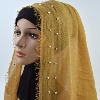 China Canvas Pleated Cotton And Pleat Crimped High Quality Solid Color Hijab Scarf New Cotton Soft Oriental Style Soft Feeling for sale