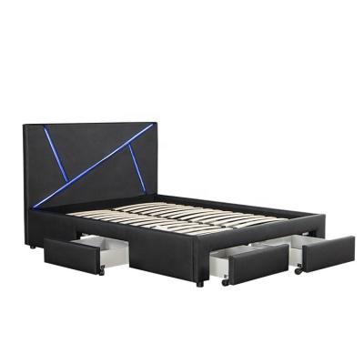 China Willsoon European Style Storage Furniture G001 Promotion 4 Drawers PU With Leather LED Storage Set Bed for sale