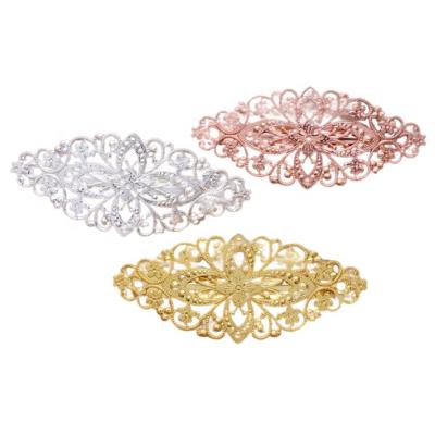 China Large Durable Hollow Flower Spring Clip, 5 Colors Metal Copper Plated Hairpin, Retro Popular Clip Children's Baby Hair Accessories for sale