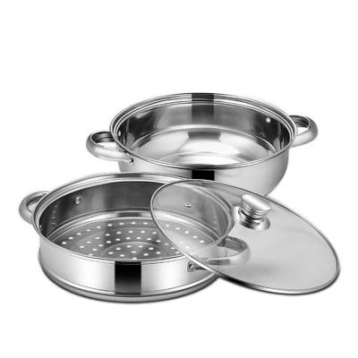 China Wholesale Stocked Double Layer Stainless Steel Steamer Steamer Stew Pot Boiled Egg Stand Dim Sum With Glass Lid for sale