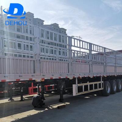 Cina 3 axles heavy transport cargo high side fence semi trailer fence flatbed truck trailer with dolly in vendita