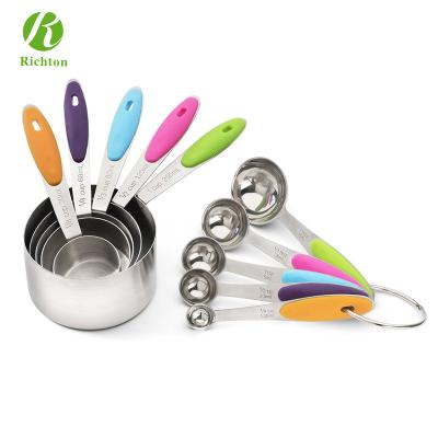 China Sustainable Hot-selling Wholesale Silicone Handle Stainless Steel Measuring Cup And Spoon Set Of 10 Pieces for sale