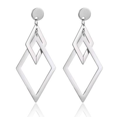 China New Top Selling Fashion Fine Punk Dangle Earring Double Ear Stainless Steel Diamond Connection Design Stainless Steel Earring For Women for sale