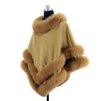 China Breathable White Cashmere And Fox Fur Trim Cape Fur Collar Ladies Cap for sale