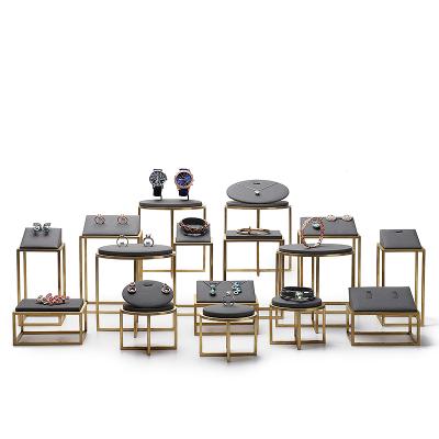 China Jewelry Display DIGU Gray Metal Microfiber Jewelry Display Stand Exhibitor Organizer Holder Jewelry Display Set for sale