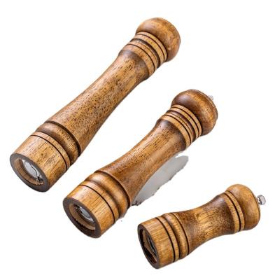 China Multi Function Kitchen Tableware Salt Peppers Manual Seasoning Pepper Grinder Ceramic Mill Oak Seasoning Wood for sale