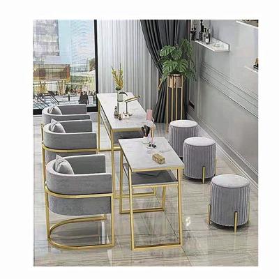 China Durable Nordic Marble Nail Shop Tables And Chairs Double Nail Table Set for sale