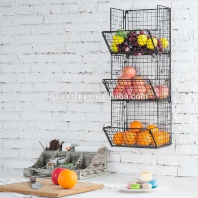 China Manufacturer Sustainable Wall Mount Rack Fruit Basket Holder Storage Metal Wire 3 Tier Trash Can Shelf Kitchen Supermarket for sale