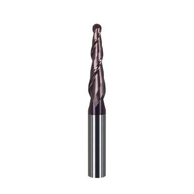 China Fuchsia Coated Cnc Carbide Taper 1mm Ball Nose End Mill Cutters 55HRC for sale