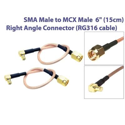 中国 低負荷ケーブル SMA-男性からMCX 男性 右角 6 インチ 15cm コネクタ RF RG316 同軸アンテナ ピグテール 販売のため