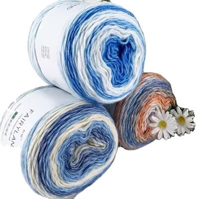 China Fancy Cake Yarn Long Hair Gradient Rainbow Color 5 ply 100g Cotton Blend Cake Wool Yarn for sale