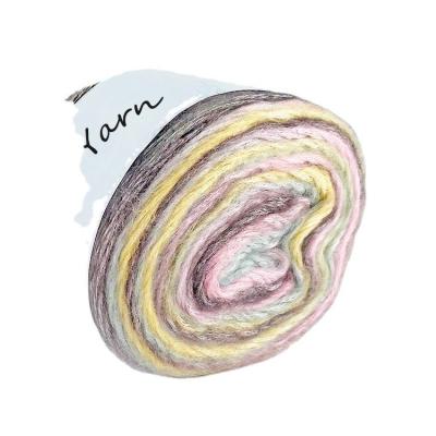 China Long Hair Gradient Rainbow Color Cotton Blend Cake Wool Yarn 5 ply 100g for Knitting and Crochet Hats and Scarves for sale