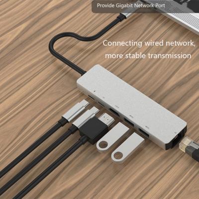 China Aluminum Alloy 4K 30HZ 100Mbps RJ45 8 In 1 USB C Hub for sale