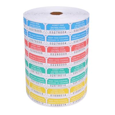 China Color Assorted Package Of Bond Paper 4 8000 Inch French Printed Tickets 2x2 Double Label Coupon Of Raffle Tickets With Stub for sale