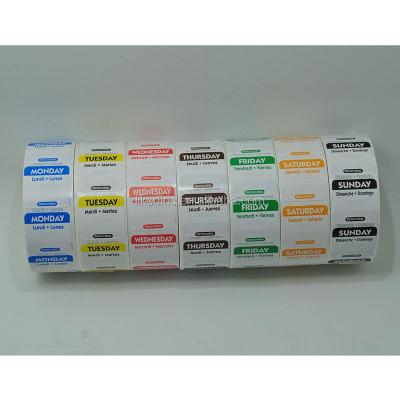 China FIFO Removable Removable Food Safety Label, Trilingual Day Of The Week Label, Food Rotation Label 1x1inch 25x25mm for sale