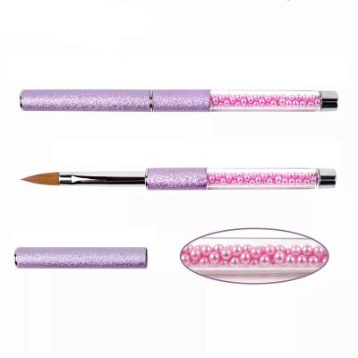 China Pure 100% Kolinsky Gel Nail Art Acrylic Nail Brush With Pearls Metal Handle Colorful Colors Purple for sale