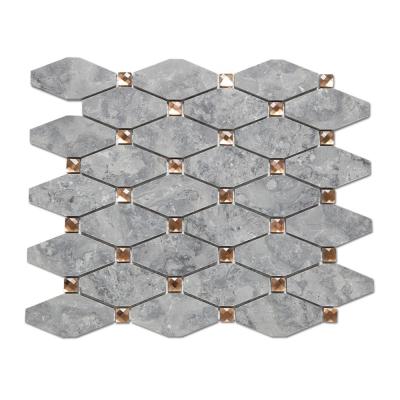 China Samistone Babylon Gray Diamond Mirror Glass Long Octagon Marble Mosaic Slabs Flooring for sale