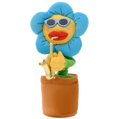 China 120 Super Soft English Songs Blowing Saxophone Flower Sunflower Enchanting Electric Toys Singing Sunflower Dancing Cactus for sale