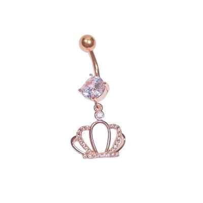 China Hot Selling Trendy Gem Paved Crown Navel Belly Ring Dangle CZ Belly Piercing Jewelry for sale