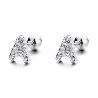 China FASHIONABLE Hot Sale Alphabet Stud Earring 925 Sterling Silver Micro Insert CZ Screw Back Tragus Cartilage Helix Earring for sale