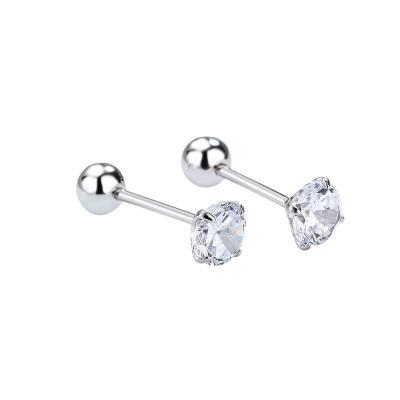 China TRENDY 925 Sterling Silver Threaded Earrings Clear Cubic Zircon Screw Back Earring For Cartilage Tragus Helix for sale